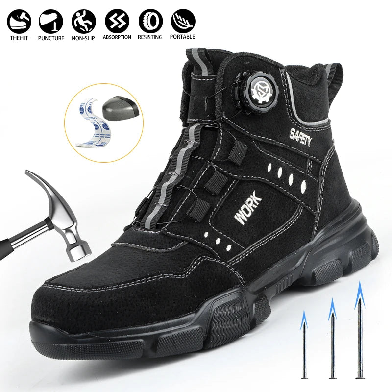 LOR MALE Steel Toe Safety Shoes Men Anti-puncture Work Boots Non-slip Wear Resistant Industrial Protective Labor Shoes Breathable Safety