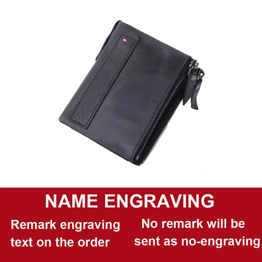 LOR MALE 2024 Men Wallets 100% Genuine Cow Leather Name Customized Short Card Holder Leather Men Purse High Quality Brand Male Wallet
