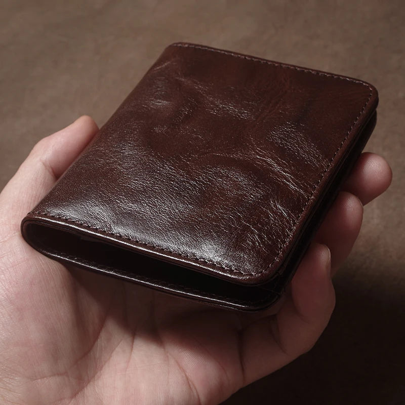 LOR MALE GURO Genuine Leather Wallet High Quality Multi-Card Slots Ultra Slim Lightweight Credit Card Holder Men Women Bifold Money Clip