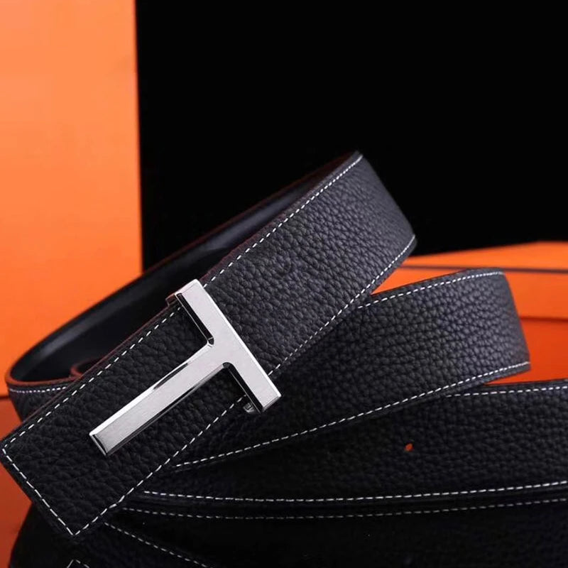 LOR MALE New Men's Luxury Belt High Quality Famous Brand Waistband T Buckle Belt Leather Strap Male Office Business Casual Jeans 3.8cm