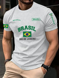 Brazilian Flag Print 100% Cotton Trendy Men Woment T-shirt Summer Autumn Daily Outdoor Sports Casual Loose Street Short Sleeve