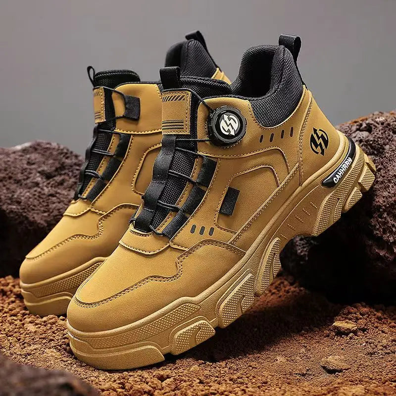 LOR MALE Men's Casual Sporty  Boots High-Top Wear-Resistant Anti-Slip Shoes Comfortable Breathable PU Leather round Toe Boots
