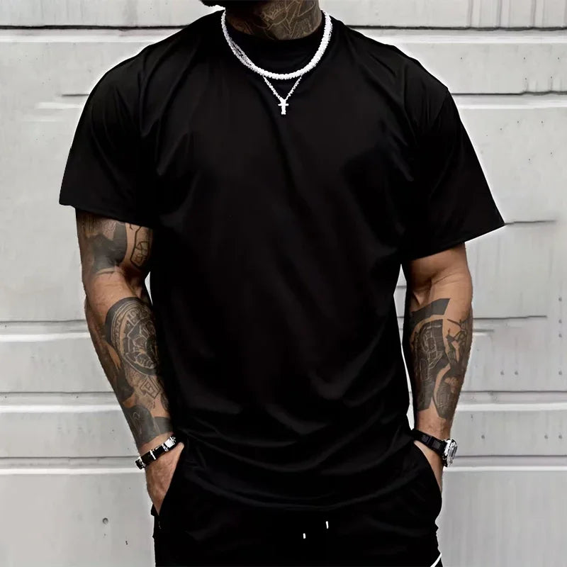 LOR MALE Men's T-shirt High Quality 100% Cotton Round Neck Short Sleeve Classic Black White Pure Color Tees Spring Summer Casual Cool Top