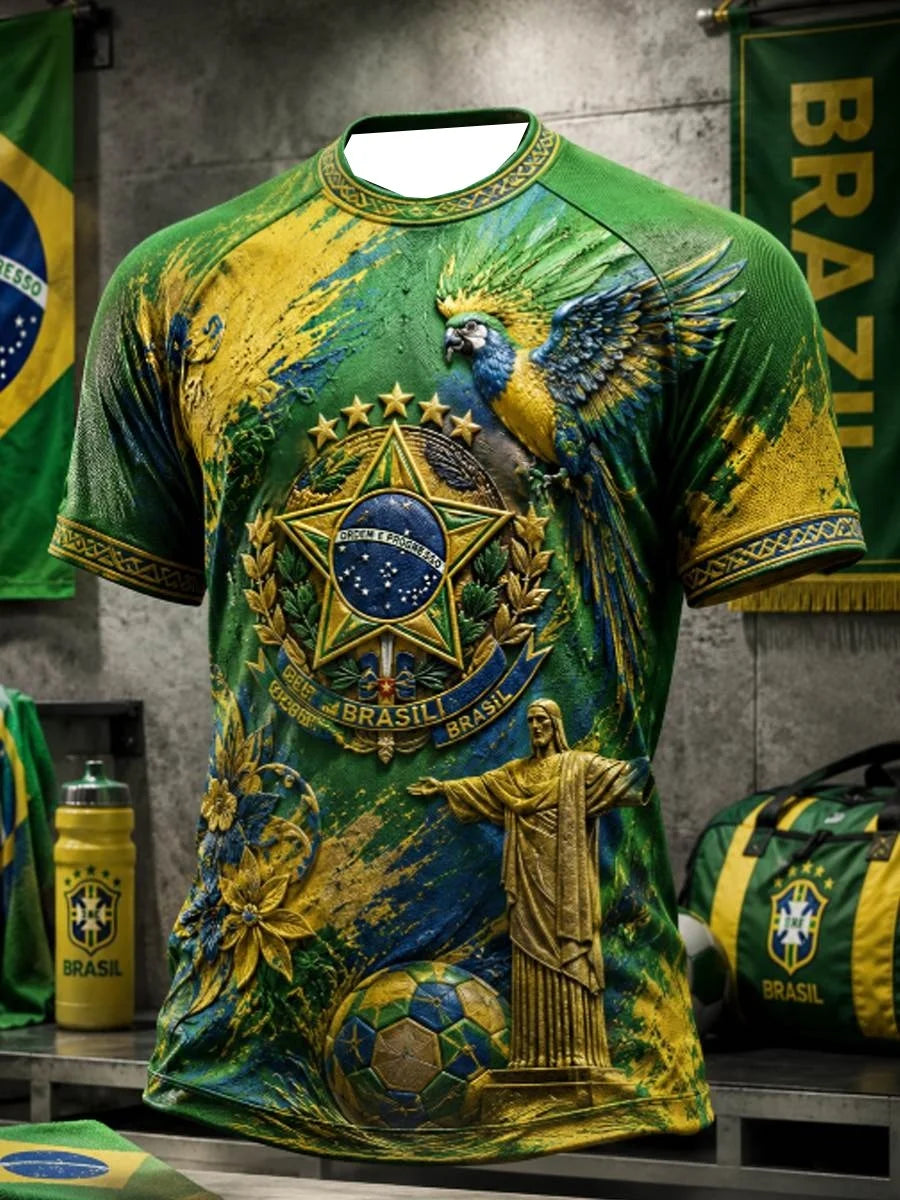 2026 Brazil Themed Fan Printed Football Shirt, Casual and Comfortable Sports Breathable Quick Drying Parent-child T-shirt