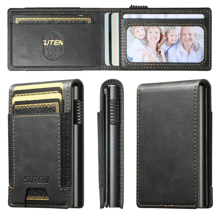LOR MALE Luxury High Quality Leather PU Capa For Men Wallet Cards Slot Case Card Box Pressing The Button Automatically Ejects The Card