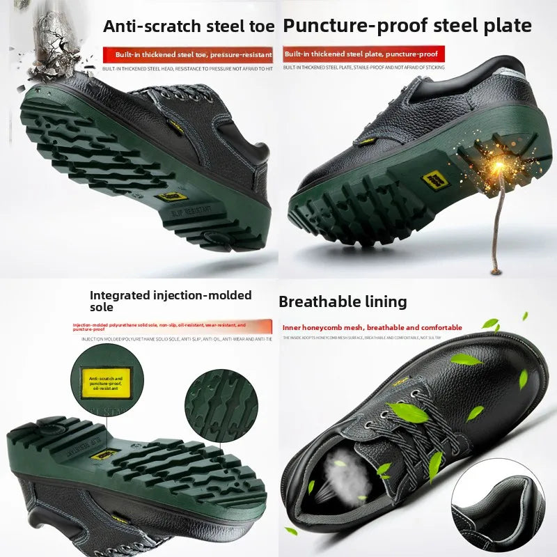 LOR MALE Old Style Steel Toe Work Boots Men's Lightweight Comfortable All Season Wear Resistant Labor Protection Shoes for Welding