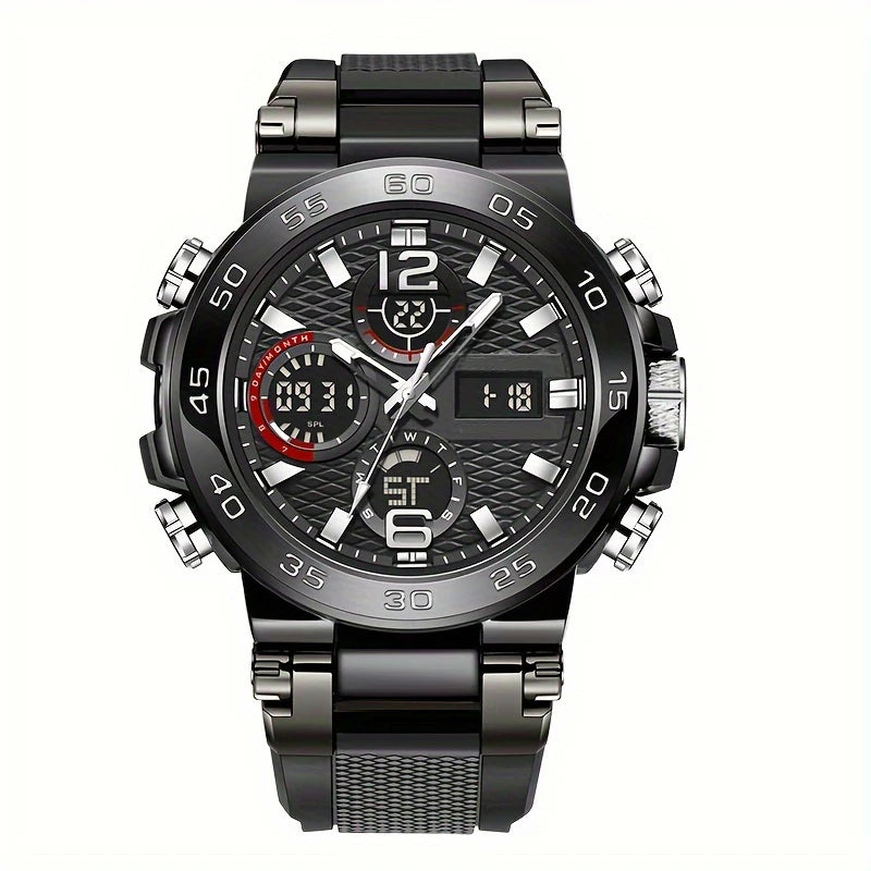 LOR MALE Watches Waterproof Clock Alarm Reloj Hombre LCD Dual Display Wristwatch Quartz
