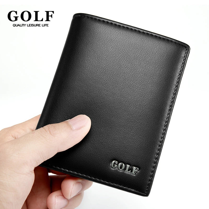 LOR MALE GOLF Men's Wallet Leather Flap Purse Black Money Clip Small Card Vertical Short Wallet for Men Coin Cardholder Anti Theft Brush