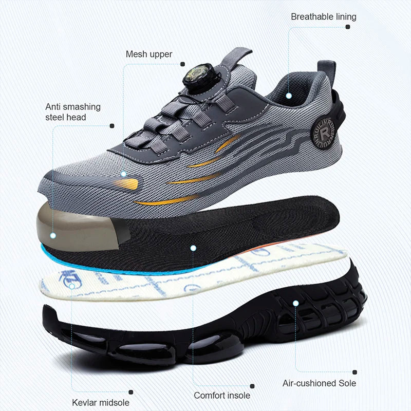 LOR MALE Indestructible Steel Toe Protective Safety Shoes Slip Resistant Abrasion Resistant Work Shoes Men Tough Comfortable Sneakers New