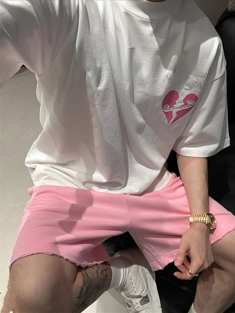 LOR MALE Summer New Fashion Brand Printed T-Shirt Shorts Set Men's High Design Emotion Couple Casual Sports Suit Cotton Blend Fabric
