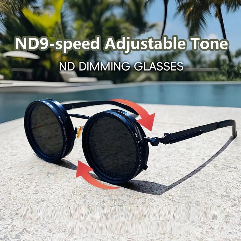 LOR MALE Polarized Round Sunglasses ND9 Adjustable Dimming Sun Glasses Men Women Retro 2