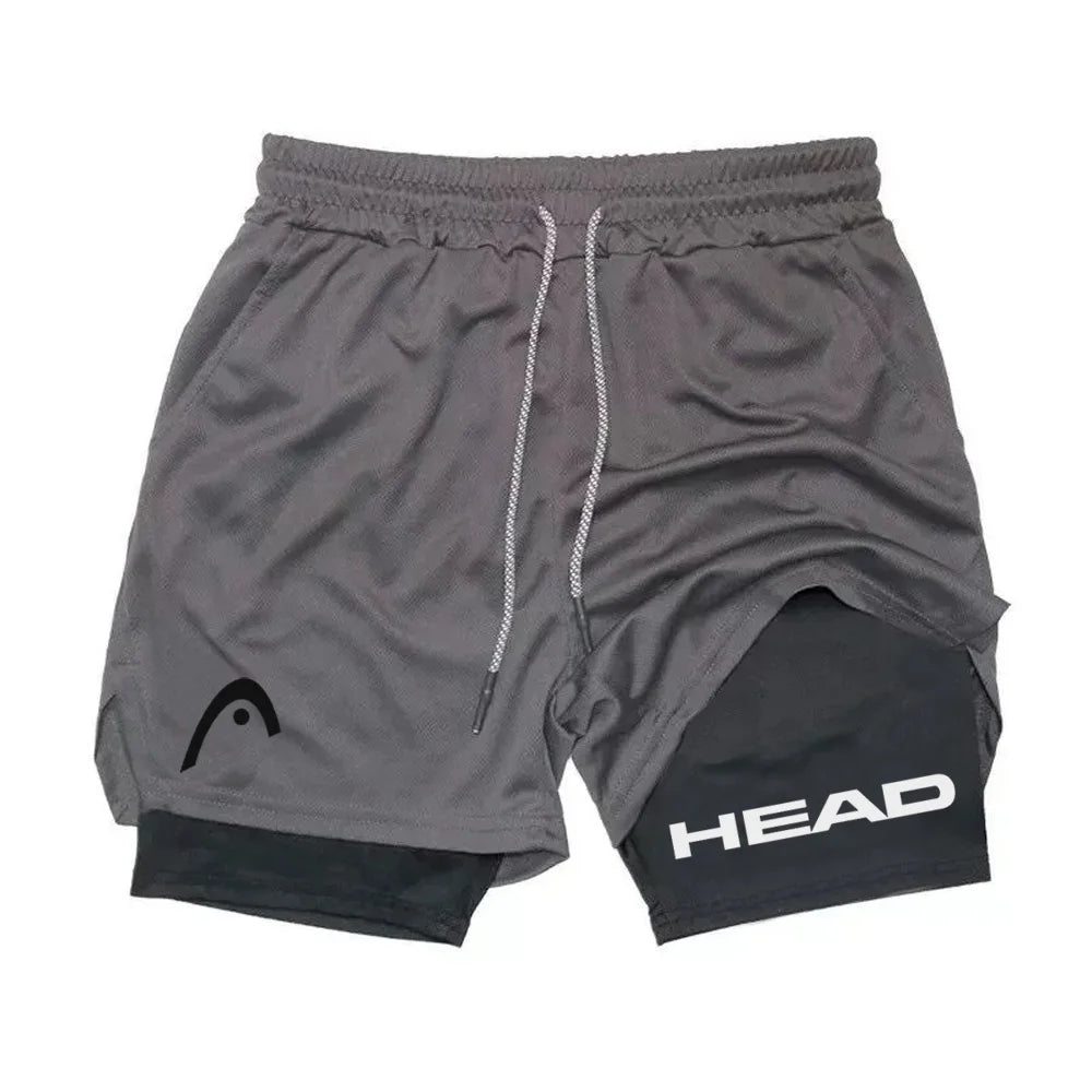 LOR MALE Anime Berserk Head Running Shorts Men Fitness Gym Training 2 in 1 Sports Quick Dry Workout Jogging Double Deck Summer