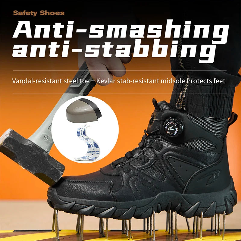 LOR MALE Waterproof Safety Boots Men Indestructible Steel Toe Work Boots Anti-smash Stab-resistant Safety Shoes Mens Tactical Ankle Boots