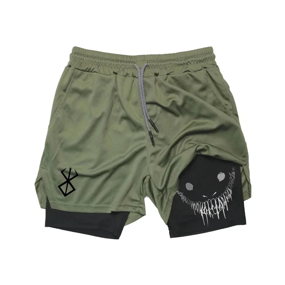 LOR MALE Summer Men Shorts Funny Graphic Print Running Fitness Gym Training Sport Shorts Quick Dry Workout Jogging Double Deck Shorts Man