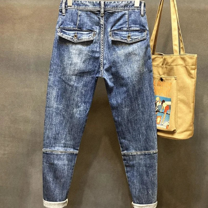 LOR MALE Jeans for Men Harem Torn High Quality Loose Mens Cowboy Pants Buggy Stylish Punk Boot Cut Vintage Ripped Washed Retro Trousers L