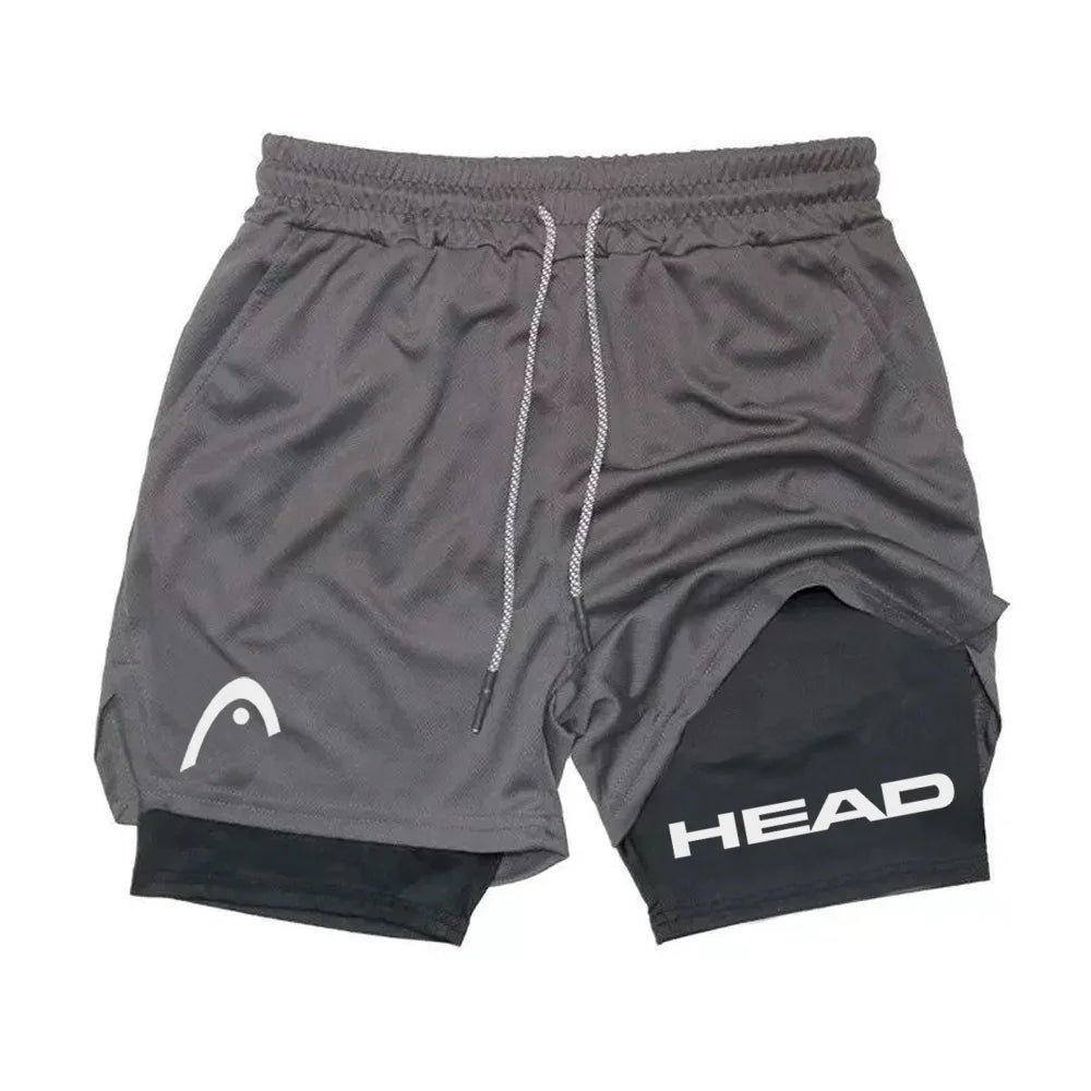 LOR MALE Anime Berserk Head Running Shorts Men Fitness Gym Training 2 in 1 Sports Quick Dry Workout Jogging Double Deck Summer