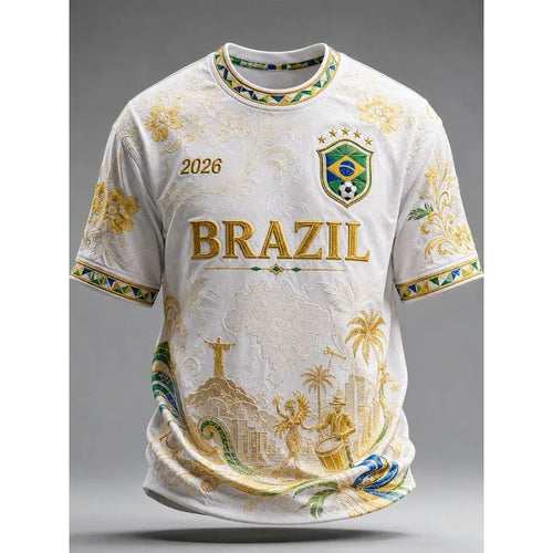 2026 Brazil National Football Team Graphic T-Shirt, Unisex 3D Printed Breathable Quick Dry Short Sleeve Tee