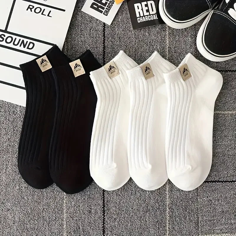 LOR MALE 5/10 Pairs of High-Quality Men's Outdoor Sports Fitness Casual Socks in Black and White Color Comfortable and Soft Men's Socks