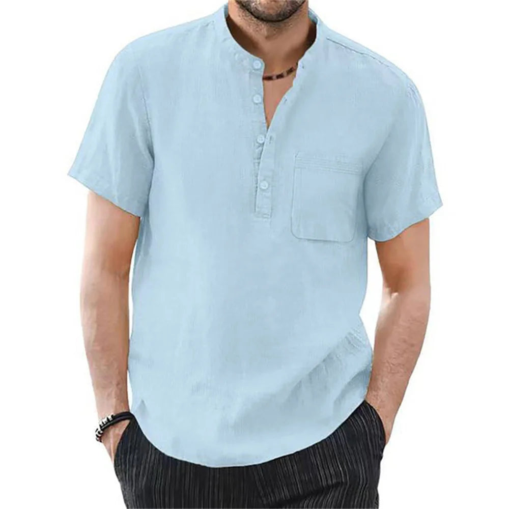 LOR MALE Men's Short Sleeve T-shirt Cotton and Linen Casual Men T-shirts Solid Color Summer Shirt Male Cozy Breathable