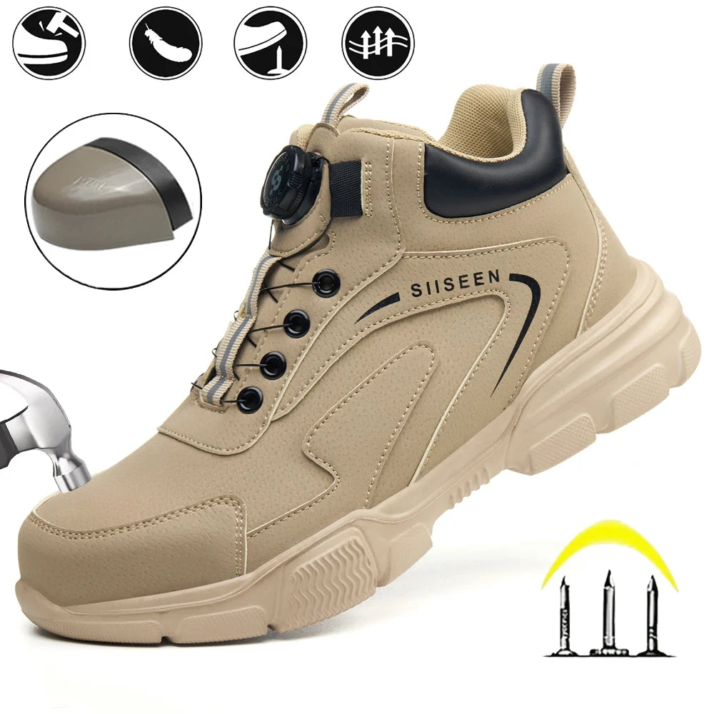 LOR MALE Safety shoes for men, anti-smashing steel toe, anti-puncture Kevlar, button-up mid-top men's work boots, industrial safety boots