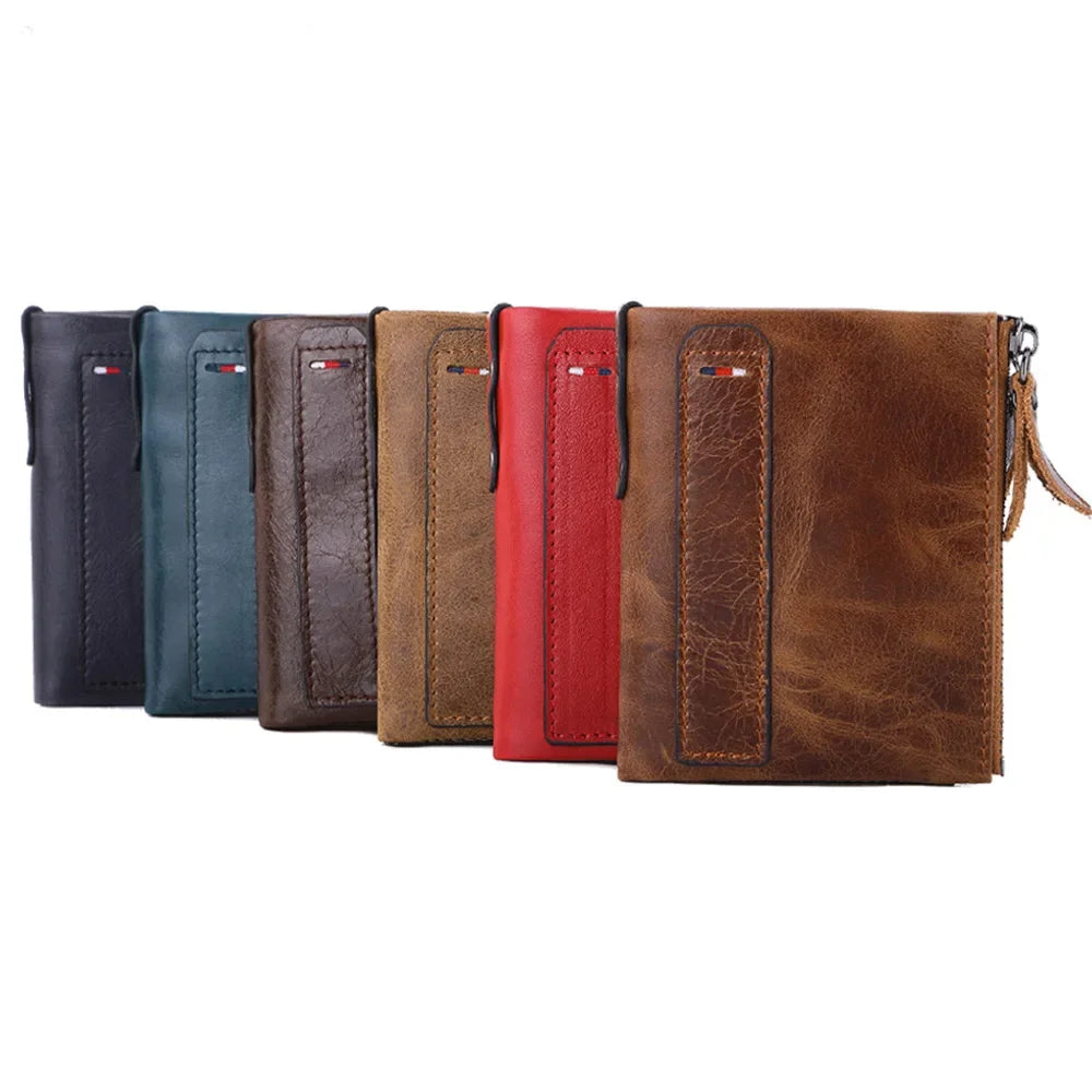 LOR MALE 2024 Men Wallets 100% Genuine Cow Leather Name Customized Short Card Holder Leather Men Purse High Quality Brand Male Wallet