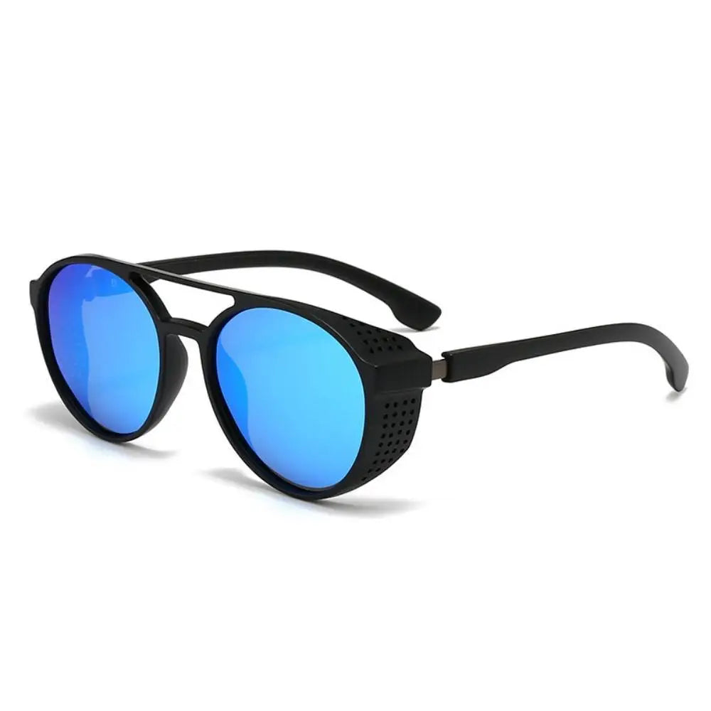 LOR MALE Polarized Sunglasses Steampunk Sports Sun Glasses Round Frame Eyewear with Side Shields UV400 Protection Driving Fishing Cycling