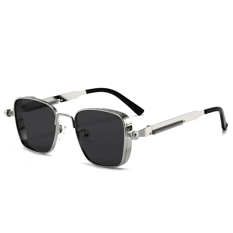LOR MALE Polarized Sunglasses for Men Anti-UV Driving Glasses Fashion Metal Punk Style Sunglasses with Spring Hinges Women Eyepiece