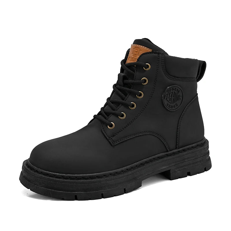 LOR MALE Men's high top boots four season outdoor work shoes anti slip and comfortable yellow boots fashion British casual leather boots