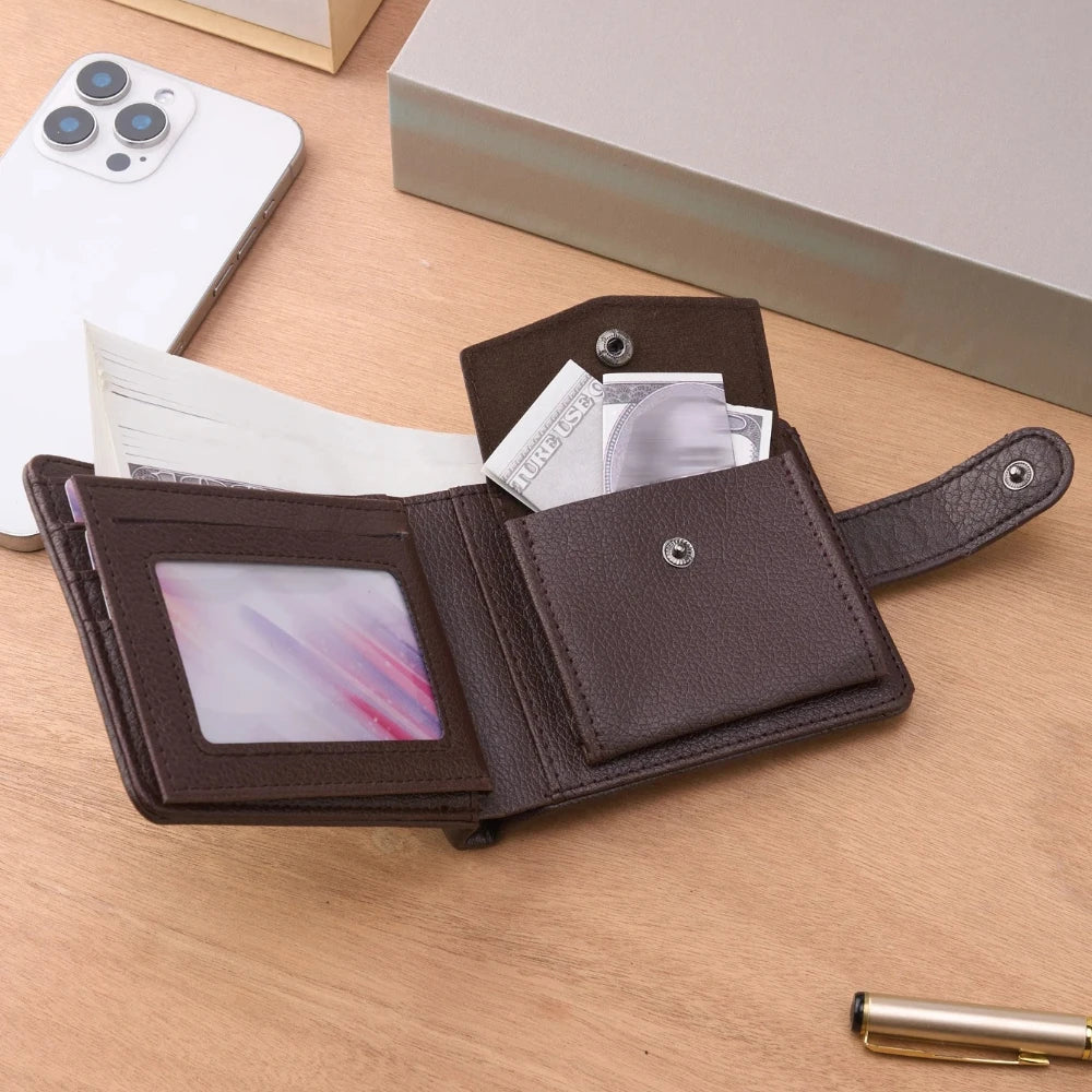 LOR MALE Men Wallets Leather Zipper Purse Man Business Casual Slim Card Horders Quality Male Short Multi-card Wallet Coin Pocket Purse