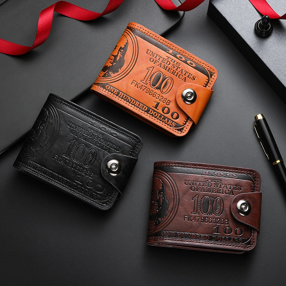 LOR MALE Wallets with 100 US Dollar Pattern Hasp Male Leather Wallet with 2