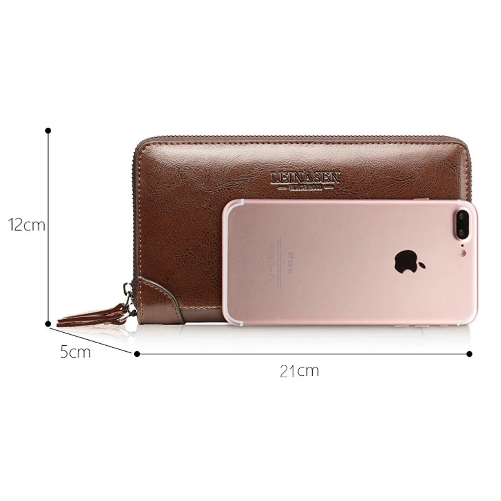 LOR MALE Wallet Long Wallet Quality Pu Leather Wallet Double Zipper Coin Pocket