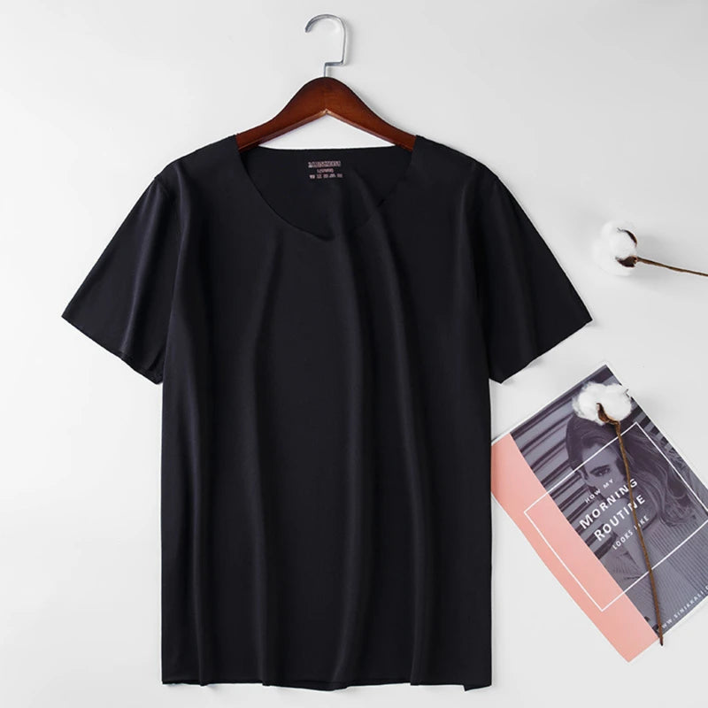 LOR MALE Men's Thin Short Sleeve Without Summer Solid Color T shirt Trace Slim V-neck Bottoming Seamless short sleeve
