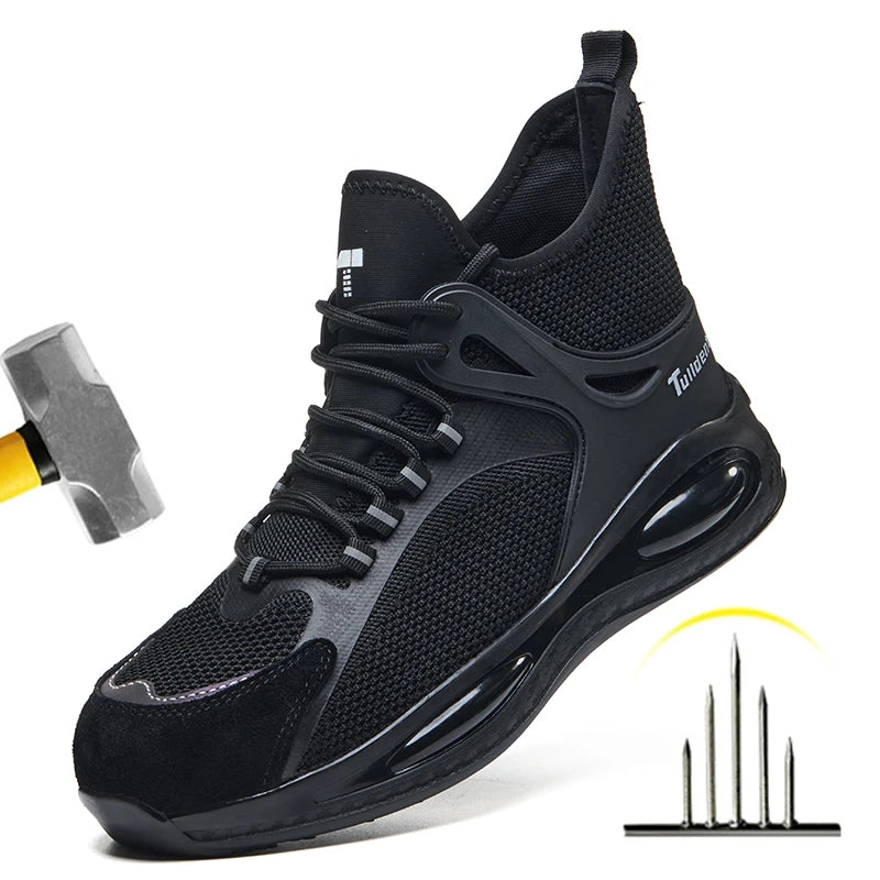 LOR MALE Men's Steel Toe Safety Shoes Work Boots Anti-Puncture Slip Resistant Lightweight Breathable Industrial Construction