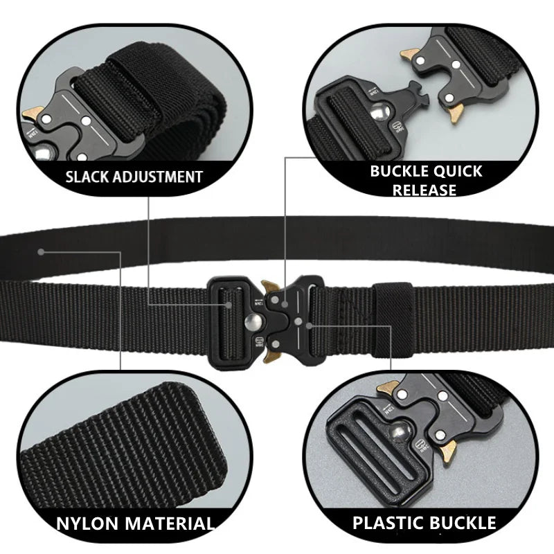 LOR MALE Men's Belt Outdoor Hunting Tactics Belt Multi functional Buckle Nylon Belt High Quality Marine Corps Canvas Belt