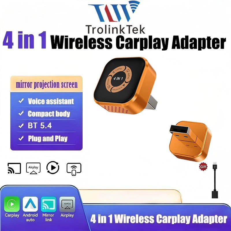 LOR MALE 4in1 Wireless CarPlay Dongle Wireless Android Auto Adapter AI Smart Box Car Intelligent Systems For Car With Wired CarPlay