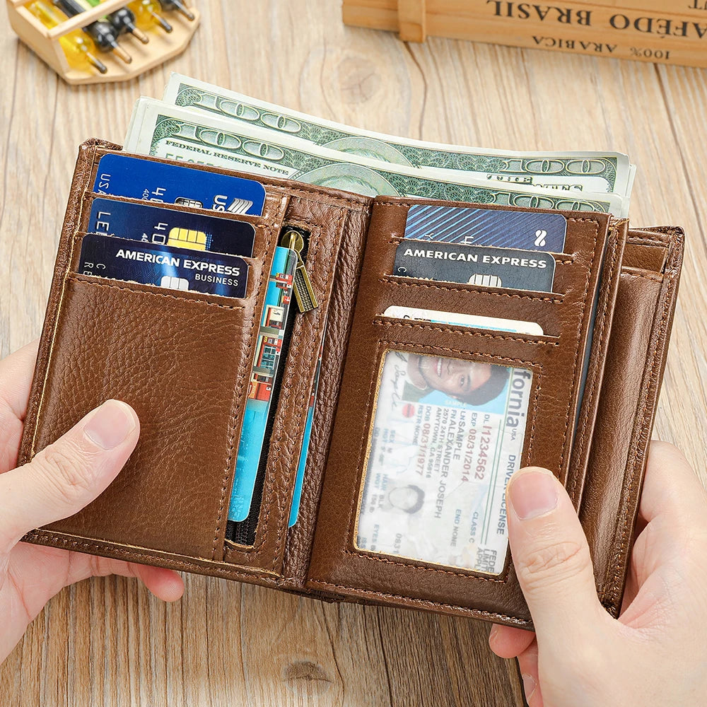 LOR MALE WESTAL New Hand-Made Cowhide Wallet Men's Leather Anti-Theft Cash Clip Advanced Sense Large Capacity Wallet