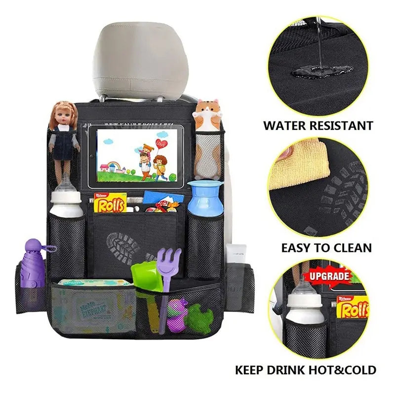LOR MALE Car Backseat Organizer with Touch Screen Tablet Holder Auto Storage Pockets Cover Car Seat Back Protectors Car Accessories
