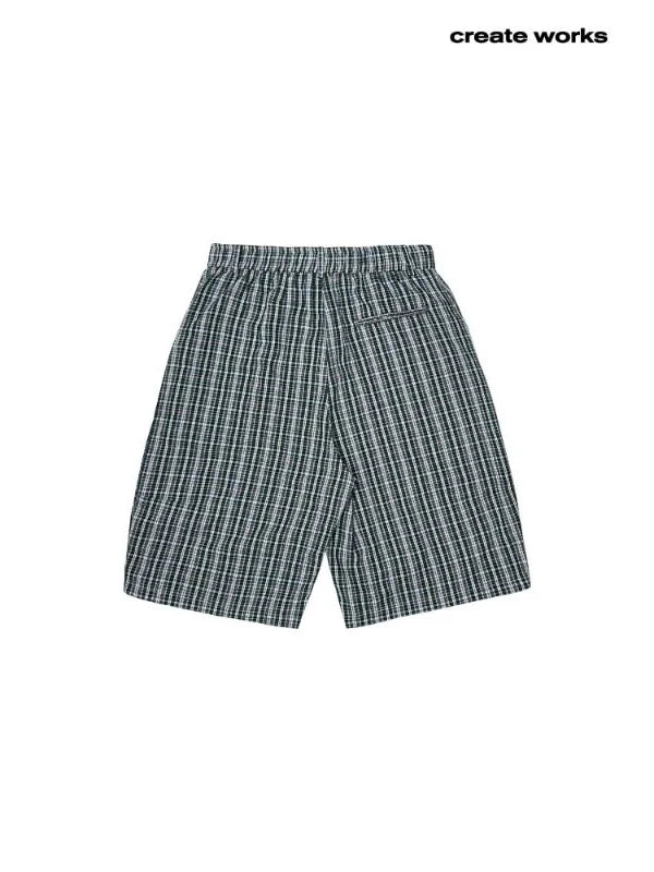 LOR MALE Retro American Grey Green Plaid Casual Shorts Loose Wide Leg Seven-Foot Pants Men Women Summer Trendy Lazy Style Loose Fit
