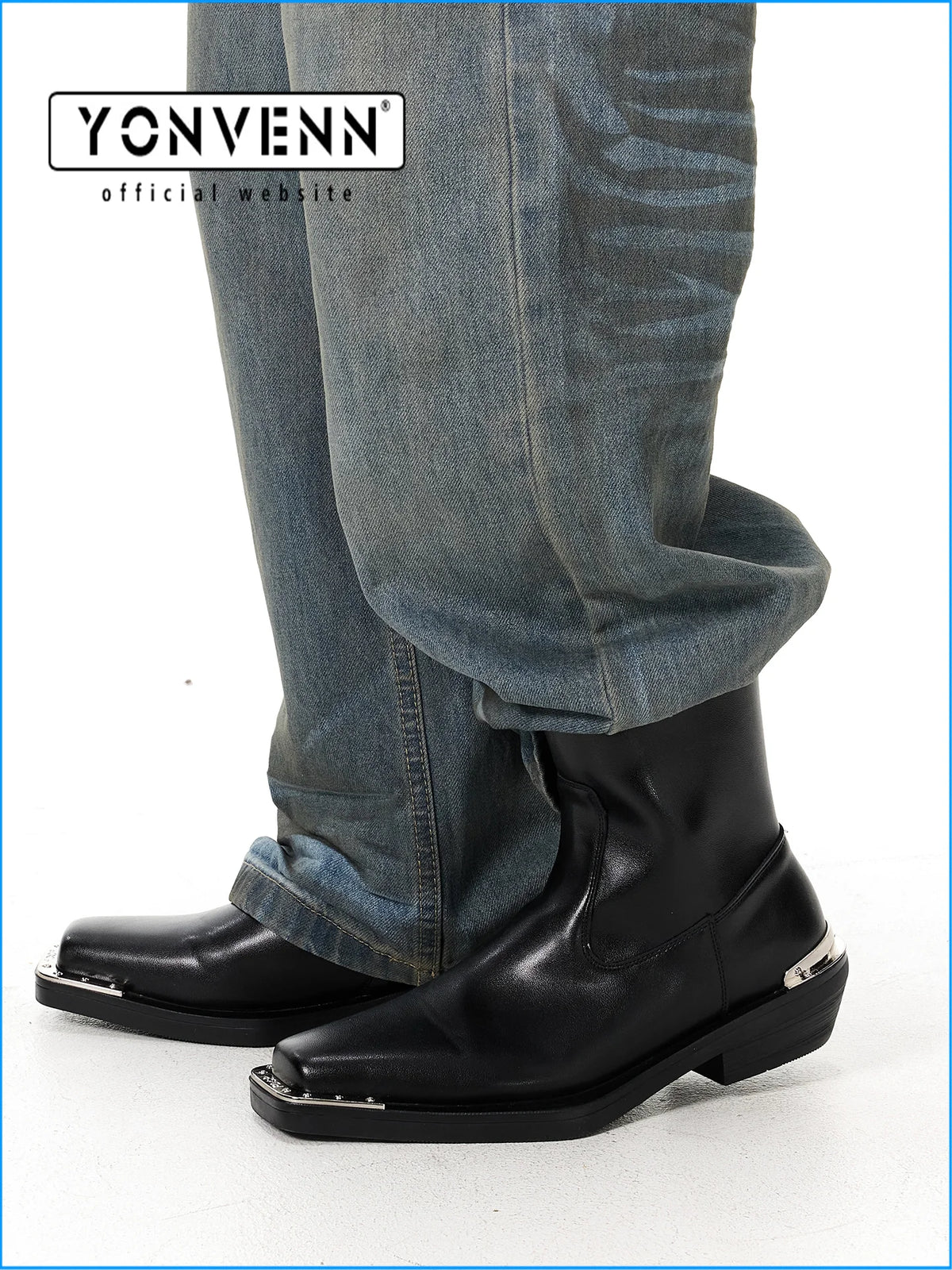 LOR MALE Iron toed boots men's handmade genuine leather Chelsea zipper style irregular large sole square toe boots versatile short boots