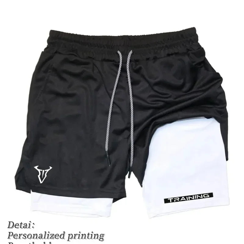 LOR MALE Men Running Shorts 2 in 1 Double-deck Sport Shorts Sportswear Gym Fitness Short Pants Training Jogging Bottom Men's Clothing