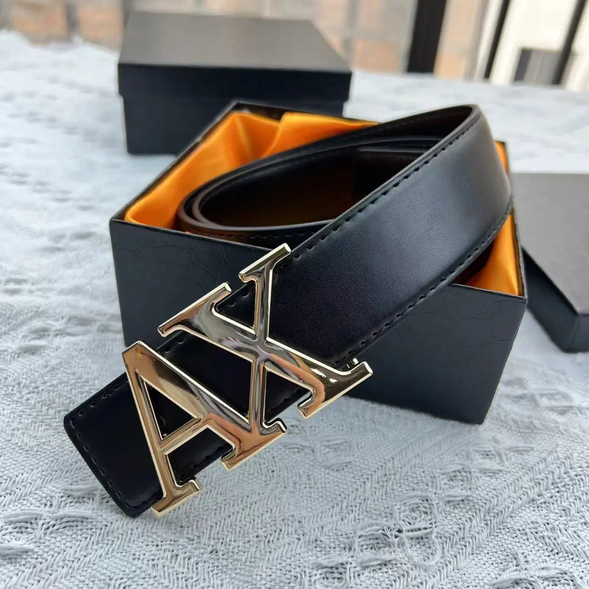 LOR MALE 2026 Men's High Quality Belt 3.5cm Waistband with Letter AX Buckle Fashionable PU Leather Simple & Versatile Daily Accessory