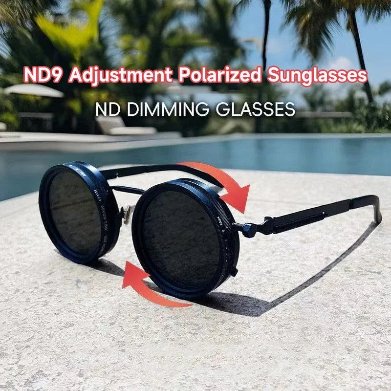 LOR MALE Polarized Round Sunglasses Men ND9 Adjustable Dimming Sun Glasses Women Retro Punk Fishing Eyeglasses Outdoor Shades UV400