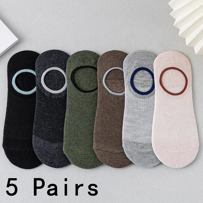 LOR MALE 5pairs Men's Fashion Sports Socks, Striped Cotton Sweat Absorption Breathable Comfortable Ankle Socks