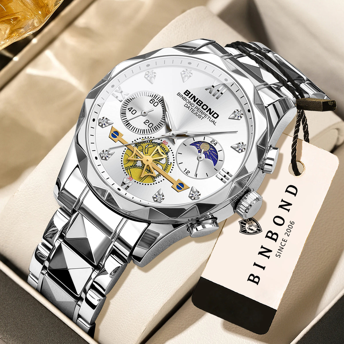 LOR MALE BINBOND Luminous Waterproof Accurate Quartz Watches For Men Chronograph Sturdy Men's Wristwatch Luxury Business Casual Reloj