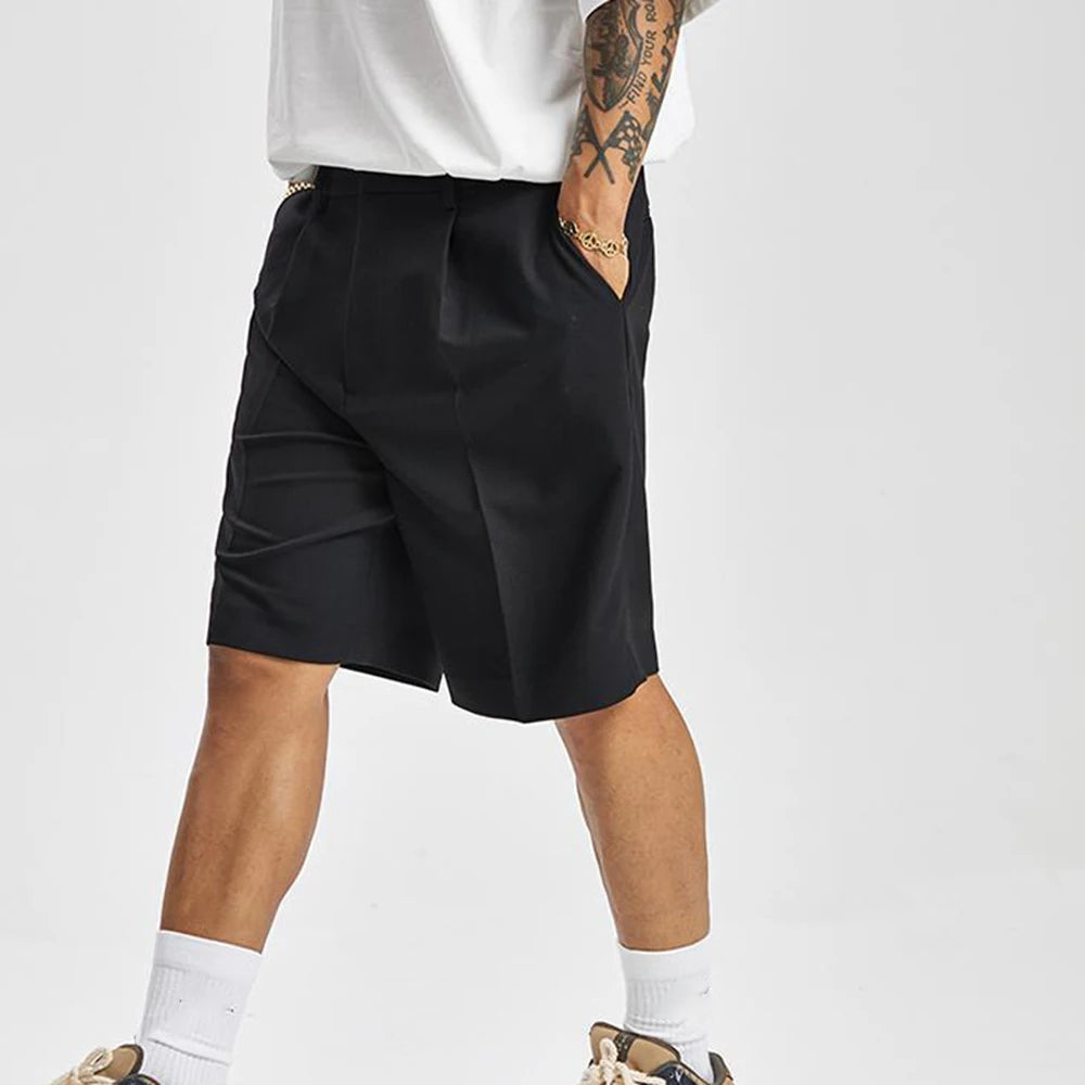 LOR MALE Short Men Straight  Summer Chic Fashion Solid Popular Casual Loose Trend Male Korean Suit Short Knee Length Tousers Streetwear