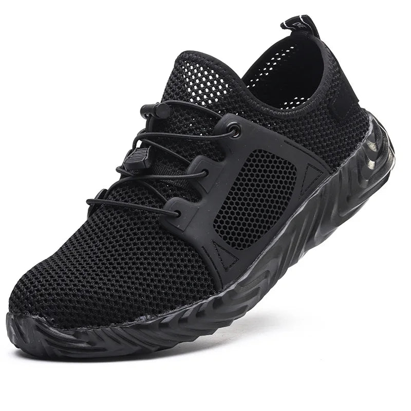 LOR MALE Steel Toe Work Boots for Men Breathable Safety Sneakers Construction Grade Anti-Puncture with Slip Resistant Rubber Sole Shoes