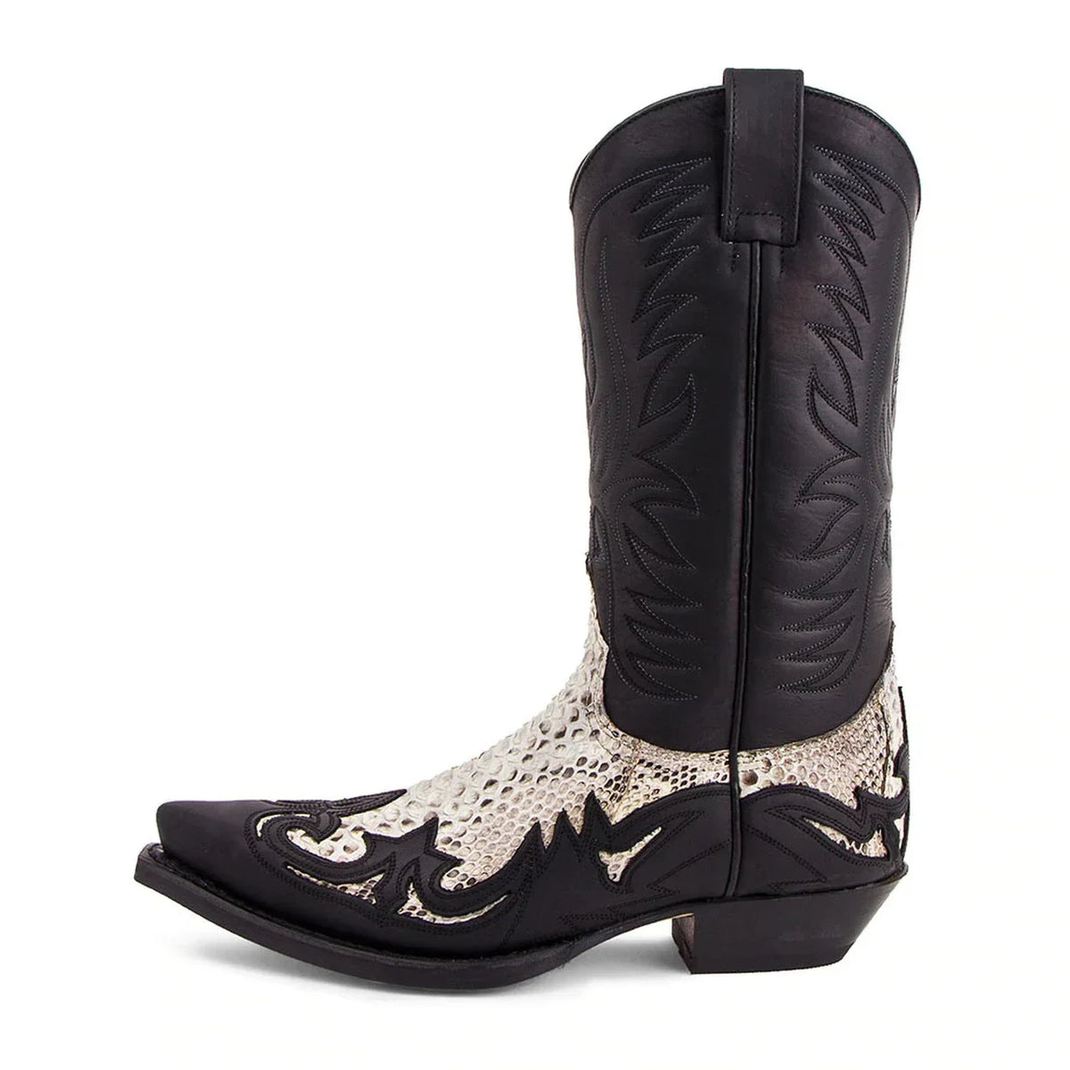 LOR MALE Pointed Toe Embroidered Mid-Calf Boots Snake Print Western Cowboy Men Botines Color-Blocked Slip-On Chelsea Cool Botas Femininas
