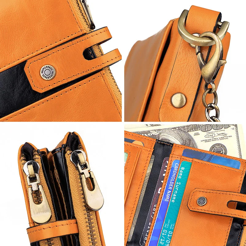 LOR MALE HUMERPAUL Genuine Leather Men's Wallet Fashion Quality Travel Purse Rfid Protect Credit Card Holder Wollst for Men with Chain