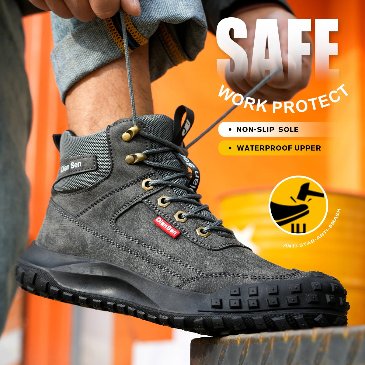 LOR MALE Men's Safety Work Boots Steel Toe Anti-smash Safety Shoes Wear-resisting Anti-Puncture Sole Fashionable Boots Forging Workshop
