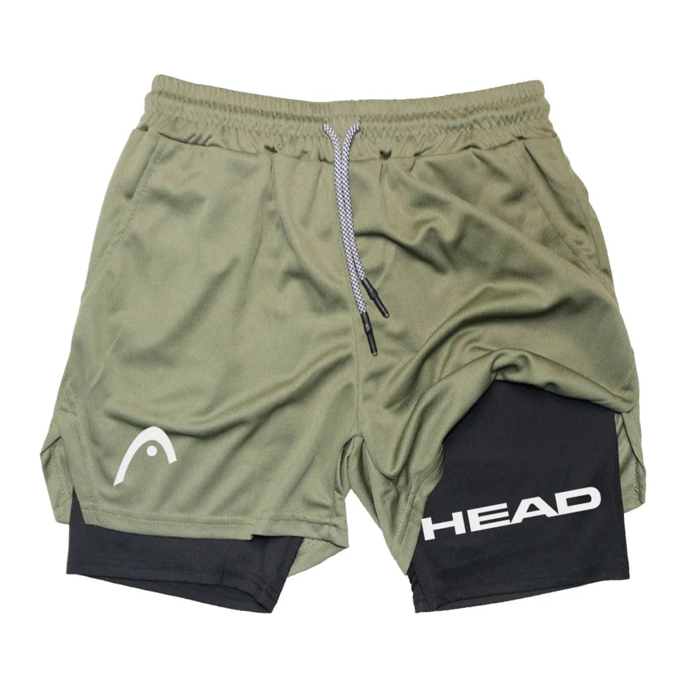 LOR MALE Anime Berserk Head Running Shorts Men Fitness Gym Training 2 in 1 Sports Quick Dry Workout Jogging Double Deck Summer